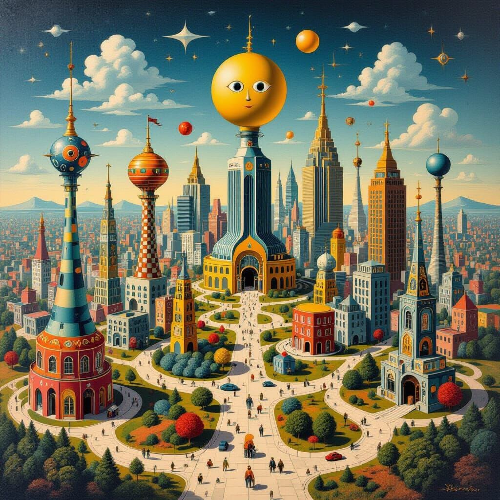 Mystical City Landscape in Corporate Memphis Style