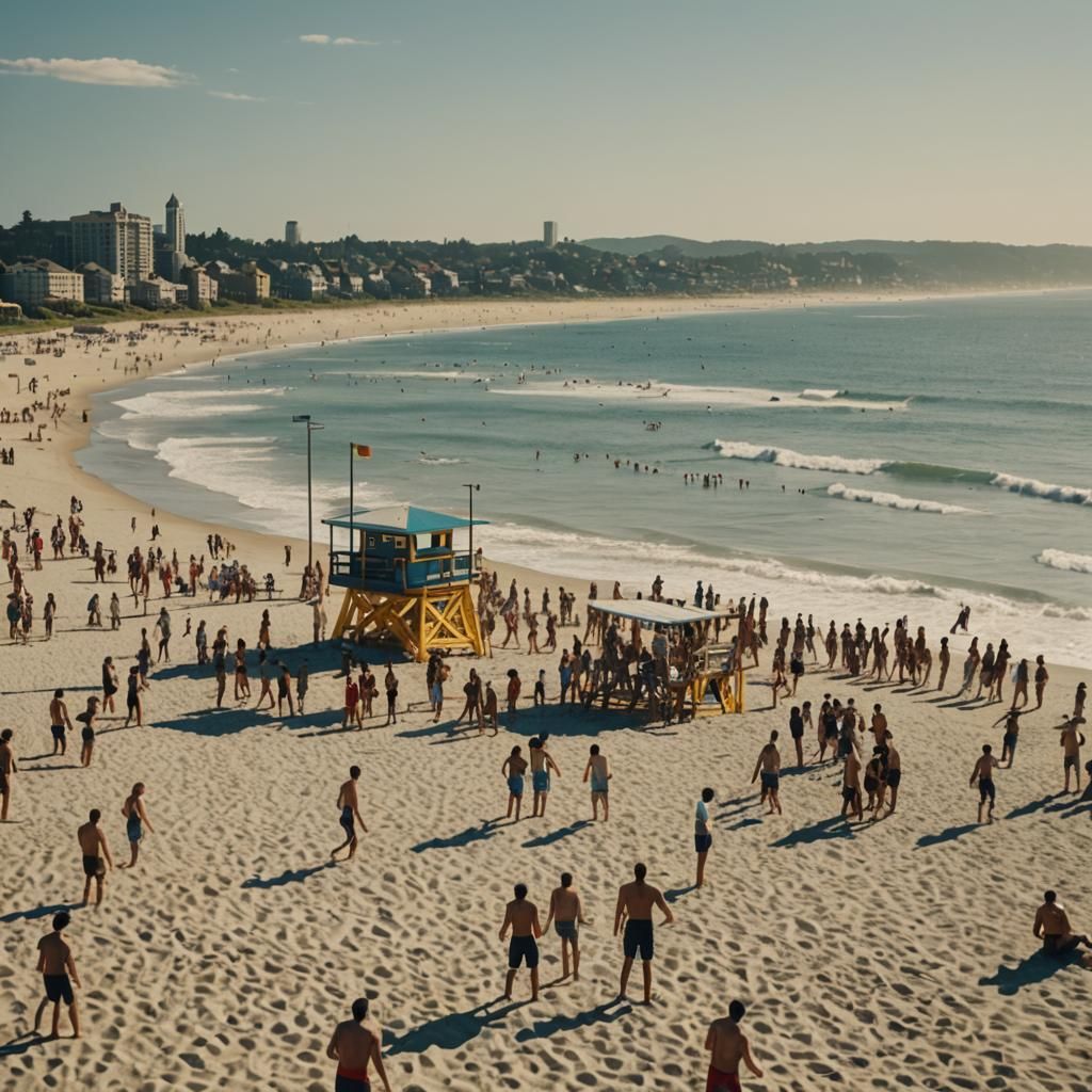 Crowded Beach Volleyball in Cinematic Style