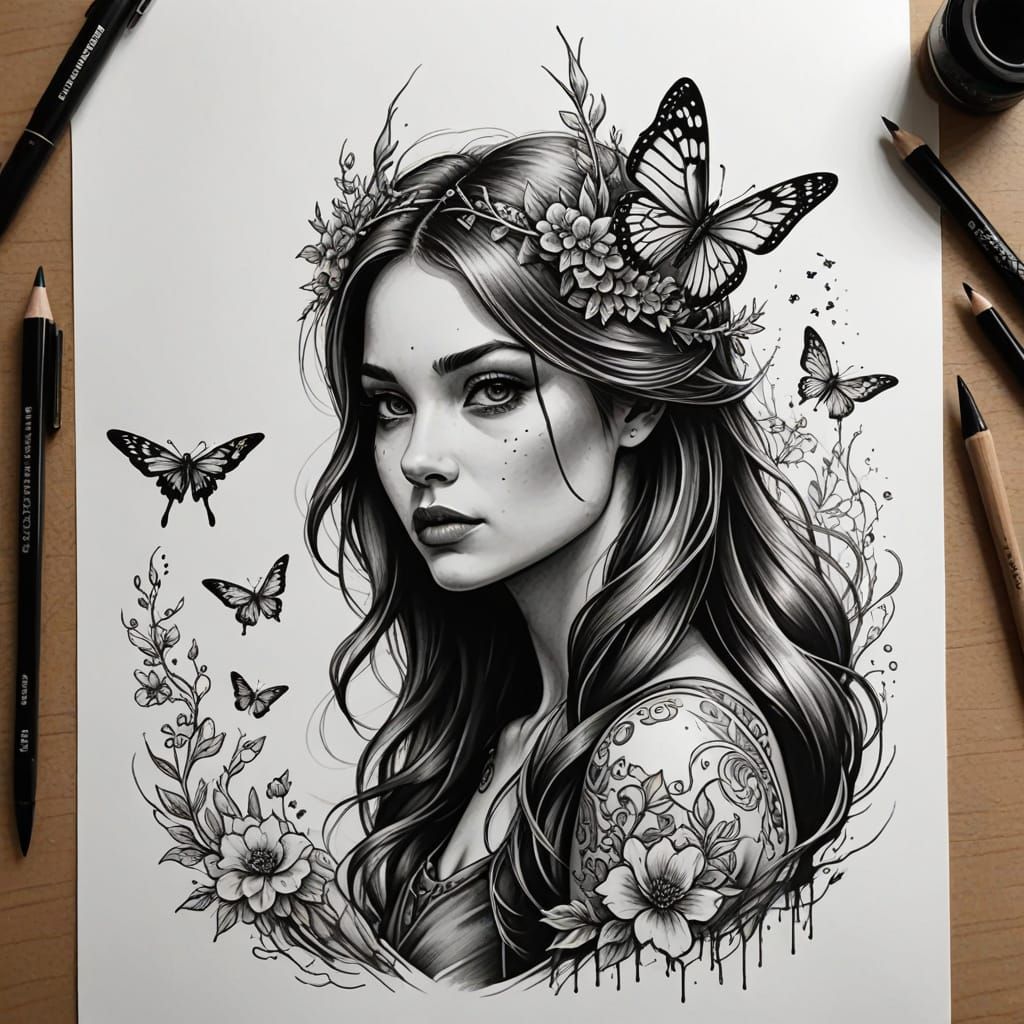 Unfinished Storybook Scene Tattoo in Sketch Art Style