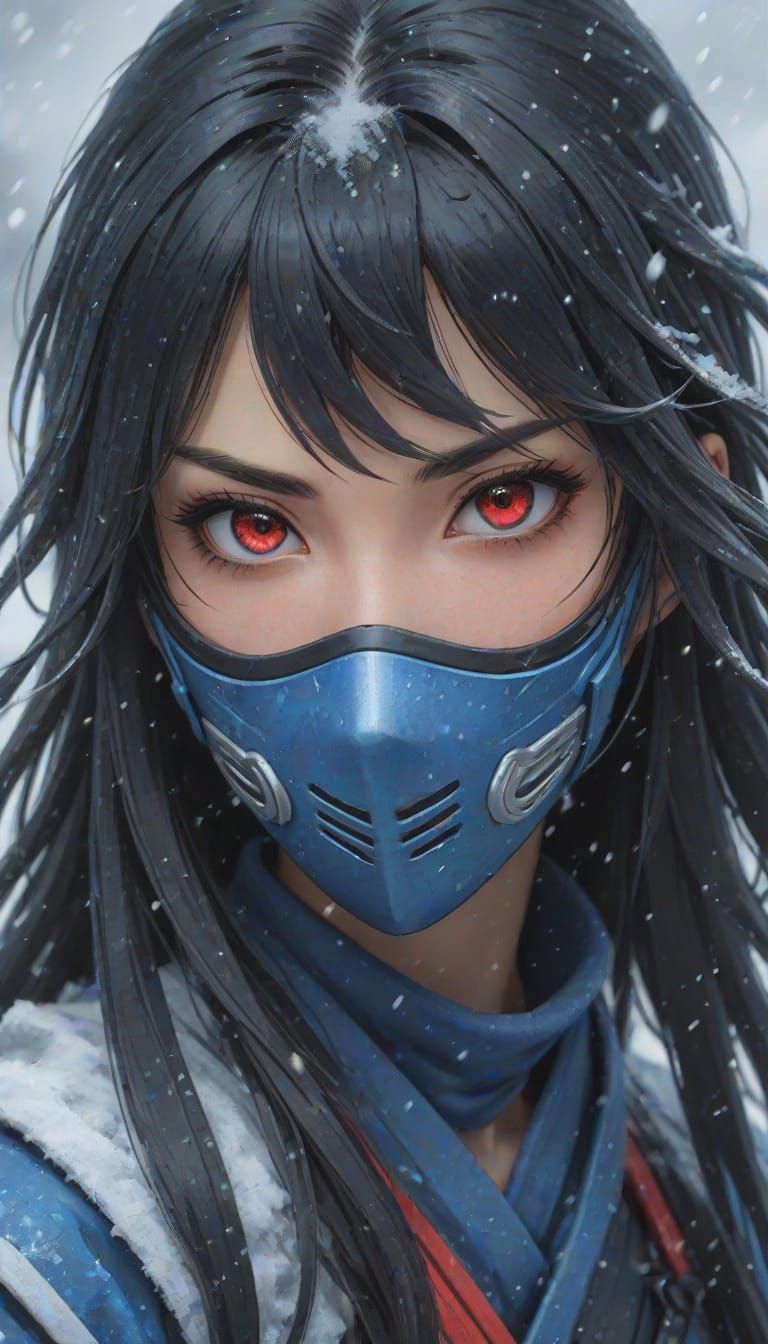 Anime Ninja Girl in Snowstorm, Manga Scan Style