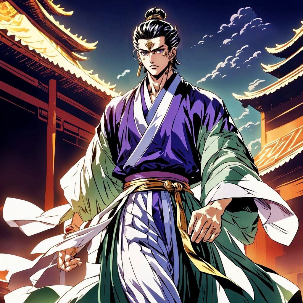 Masculine Man in Hanfu, Anime Style