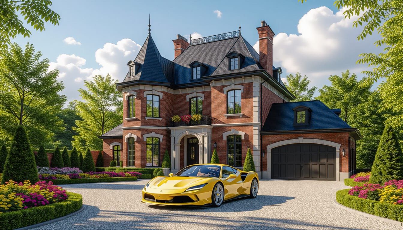 Victorian Chateau With Ferrari in Impressionist Style