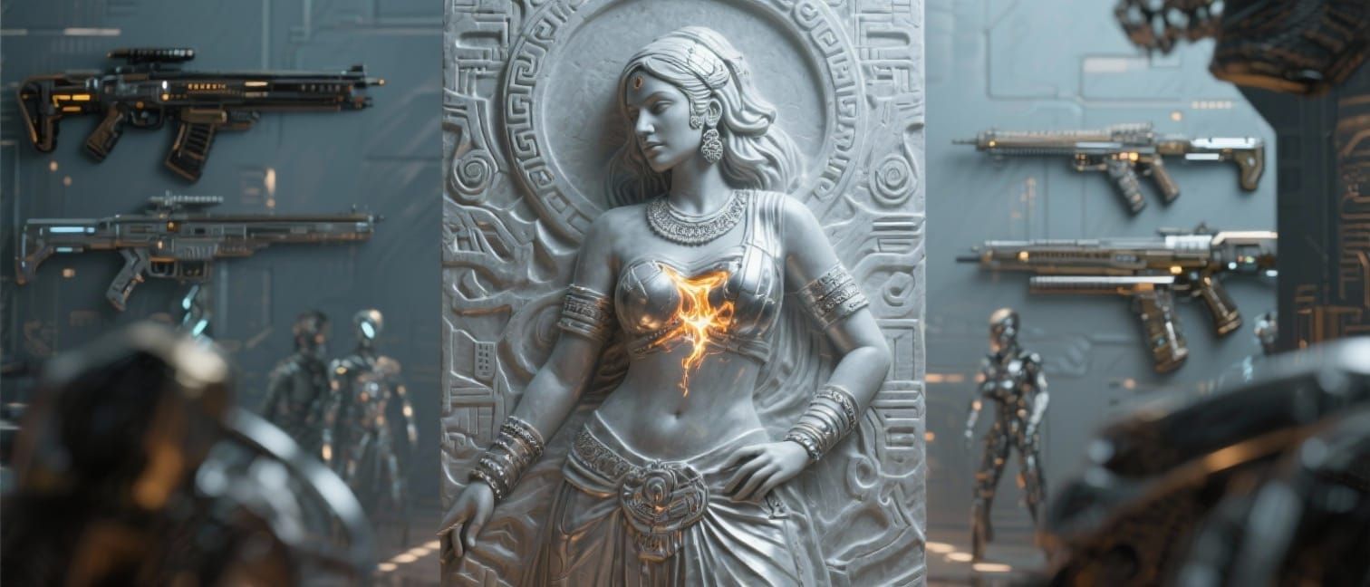 Harappan Cyber-Warrior Carving in Molten Silver