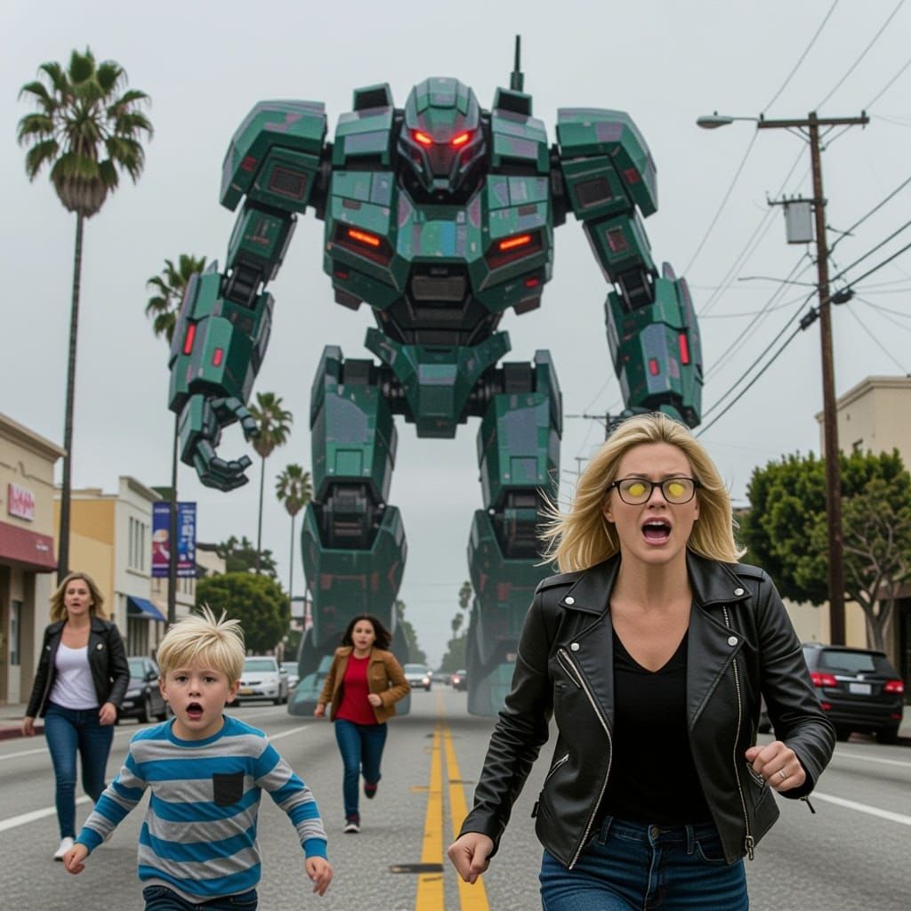 Fleeing from a Cyberpunk Mecha Horror in a Desolate Hollywoo...