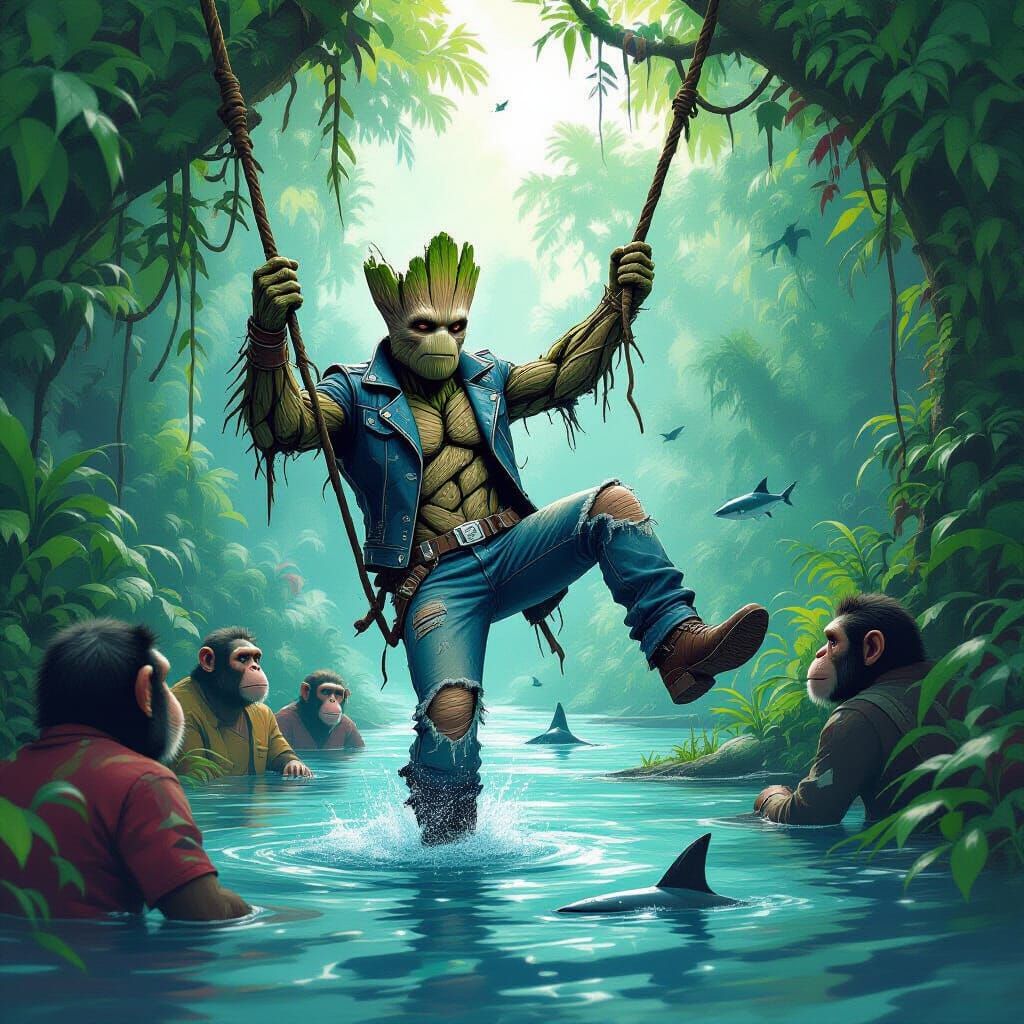 Groot Swings Over Shark River: Graffiti Art Style