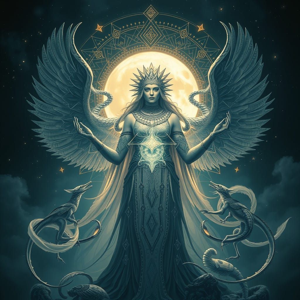 Luminous Moon Goddess in Geometric Alchemy