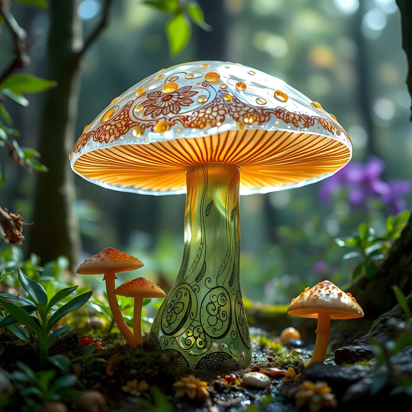 Crystal Glass Mushroom in Mysterious Mandelbulb Landscape