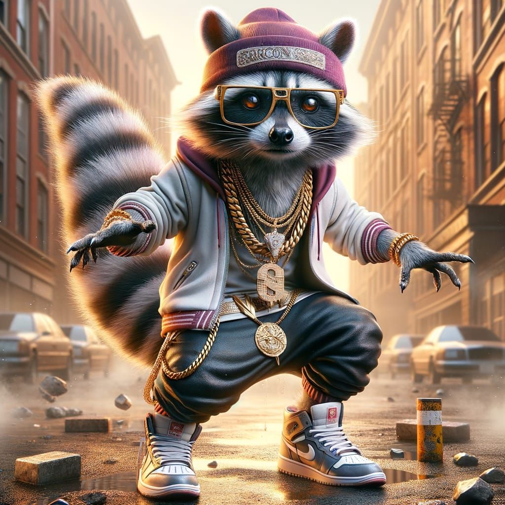 Fantasy Raccoon Gangster in Urban Streets