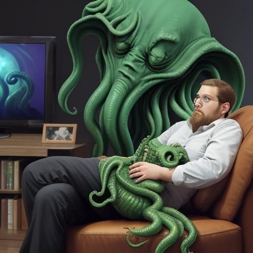 Cthulhu Relaxes: Watching TV in His Lair