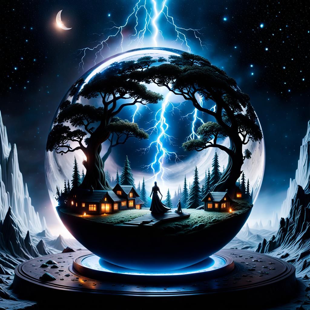 Magic Orb: Miniature Fantasy World, Digital Illustration