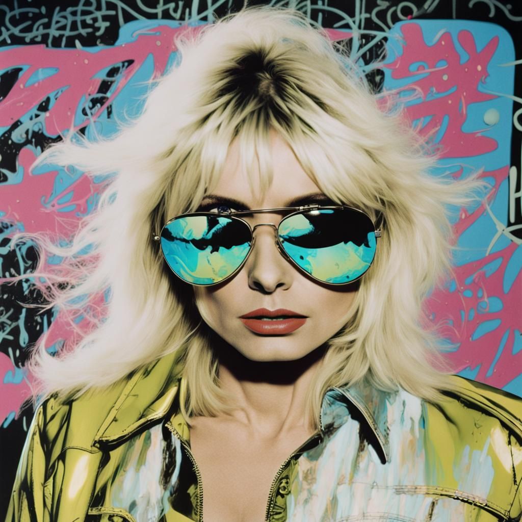 Neon Portrait with Mirrored Shades in Graffiti Style