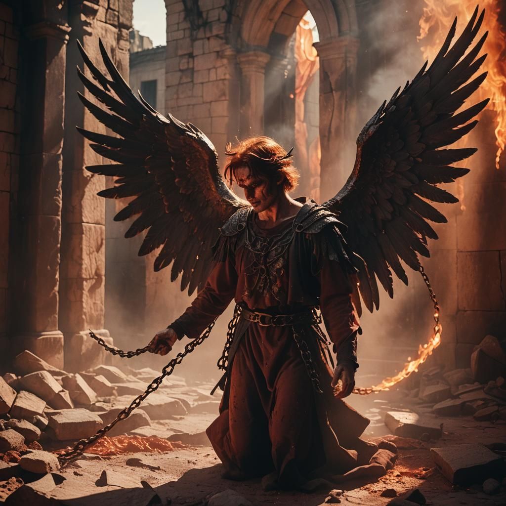 Angel Chained in Hell: A Cinematic Still