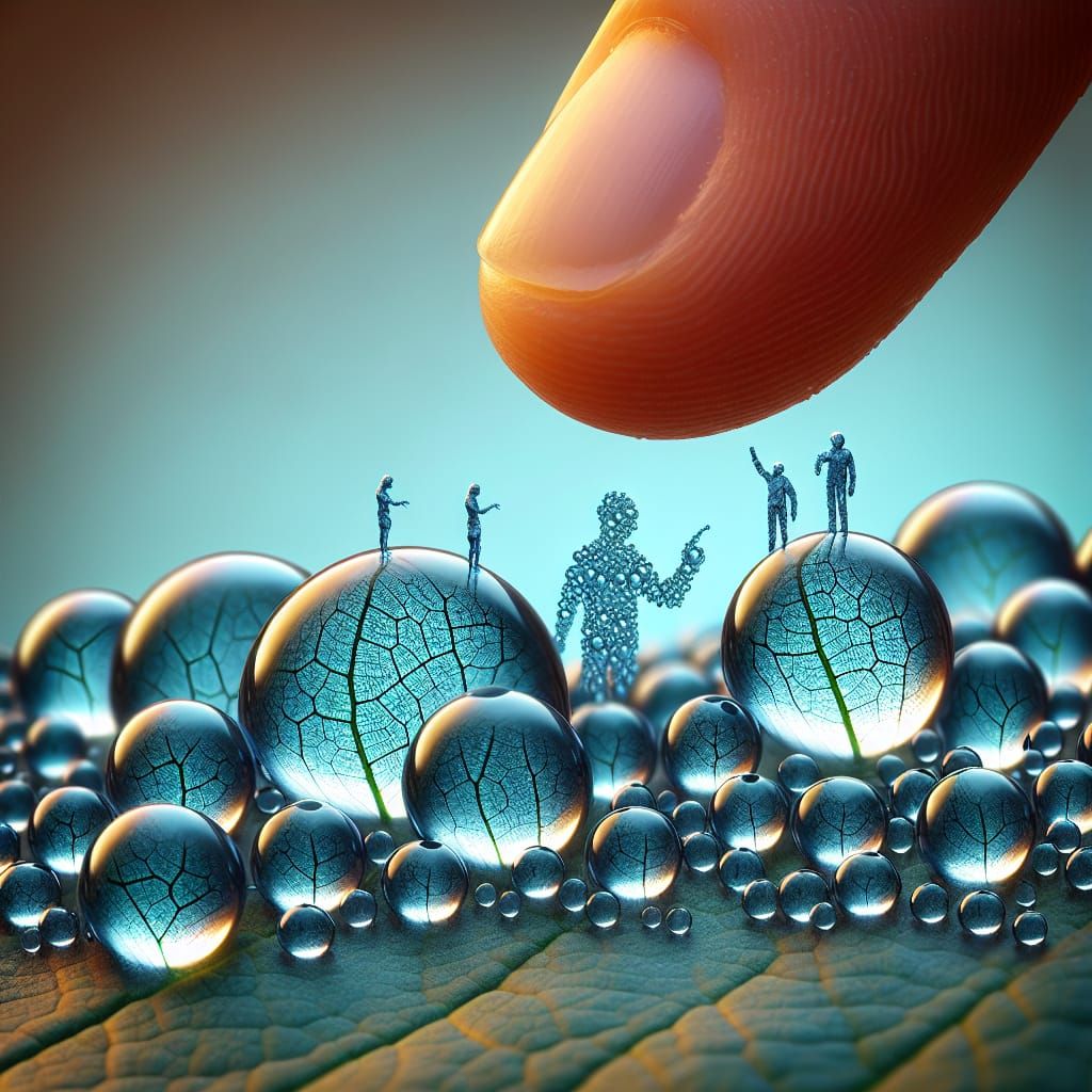 Surreal Dewdrop Macro View of Water Figures