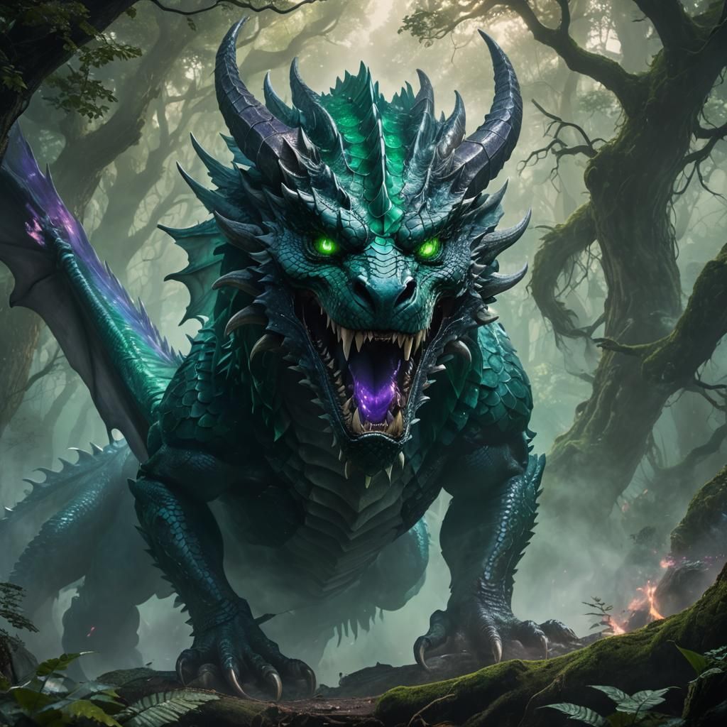 Dark Dragon Emerges from Mystical Portal