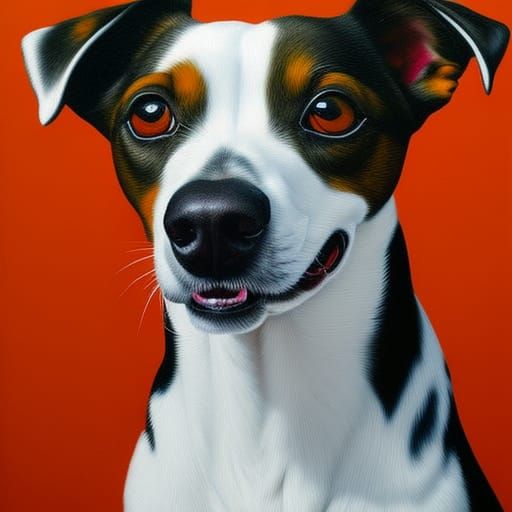 Rainbow Tongue Jack Russell Portrait as Oil Painting