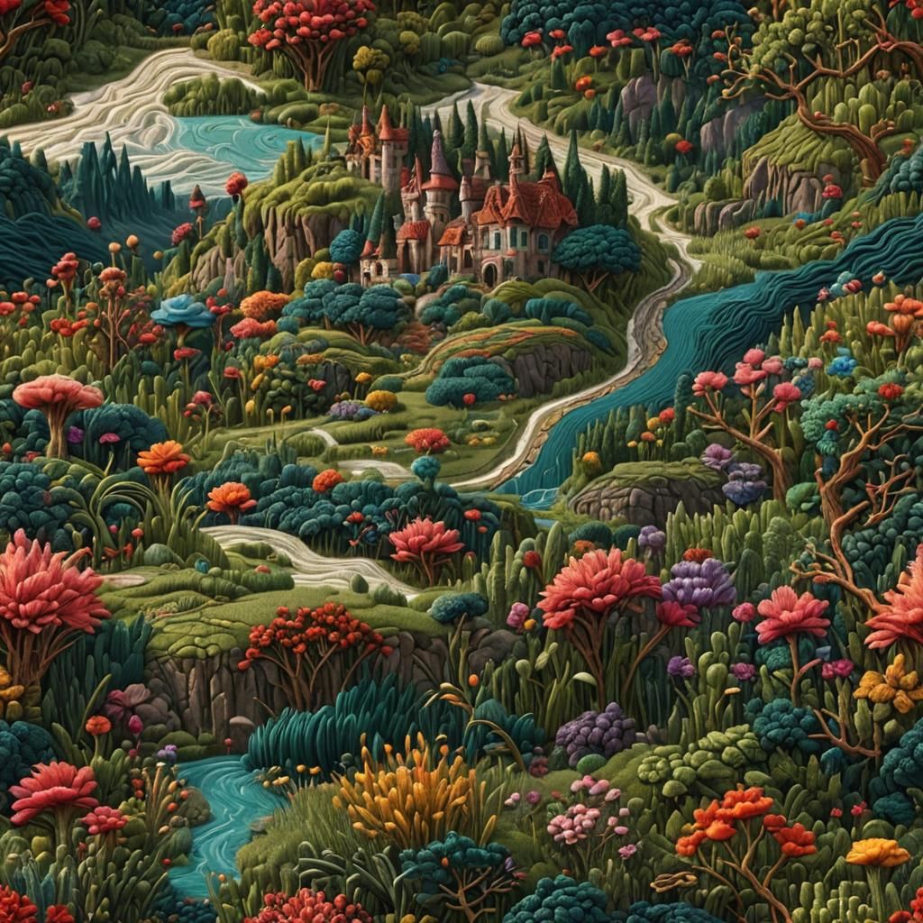 Fantastical Embroidered Sample in Detailed Matte Style