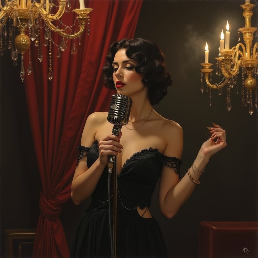 Sultry Kabarett Singer in Opulent 1920s Atmosphere