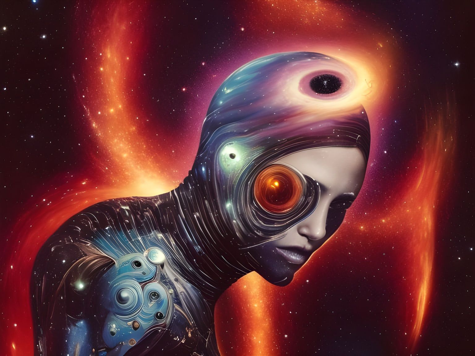 Black Hole Consumes Galaxy in Photorealistic Style