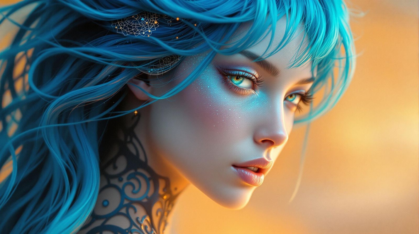 Ethereal Blue Alien Maiden in Muted Harmony