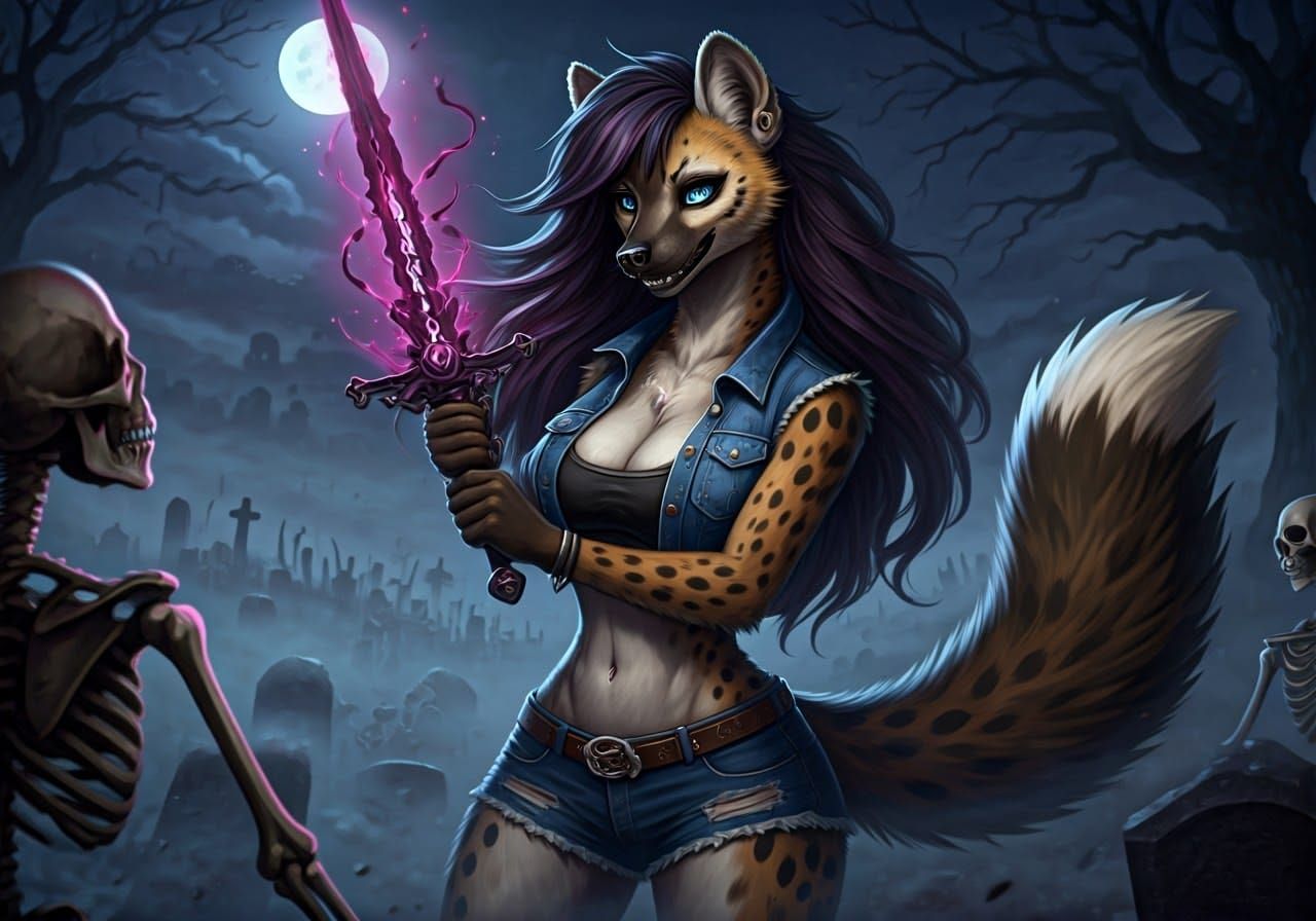 Feral Warrior Goddess Battles Undead in Dark Fantasy Scene