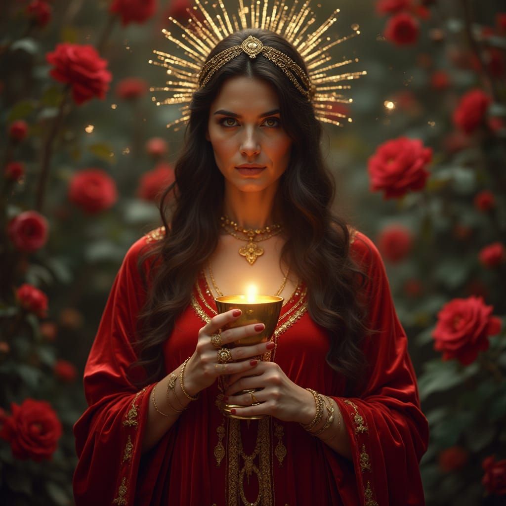 Celestial Goddess with Holy Grail in Dramatic Style
