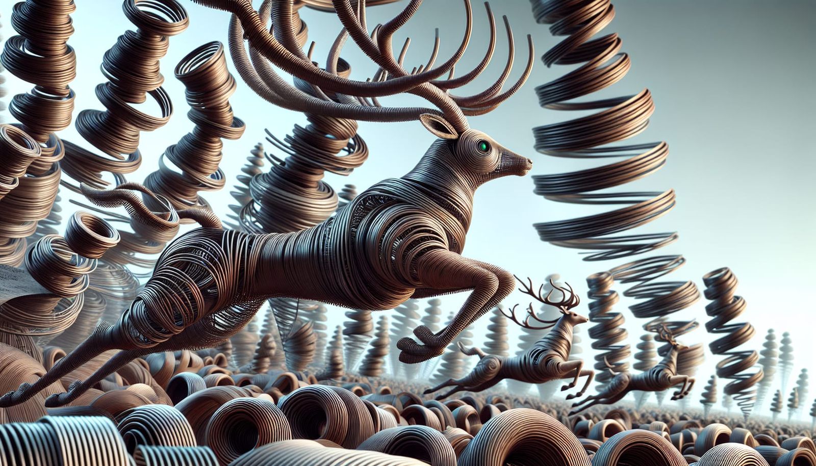 Abstract 3D Wire Deer in Surreal Forest