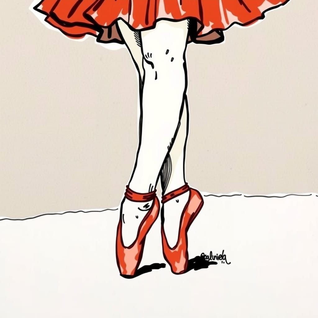 Surreal European Ballerina in Red Shoes, Inspired by Modigli...