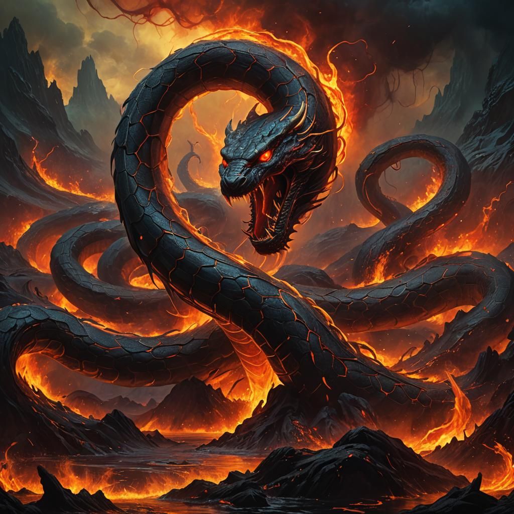 Colossal Demonic Snake in Lake of Fire