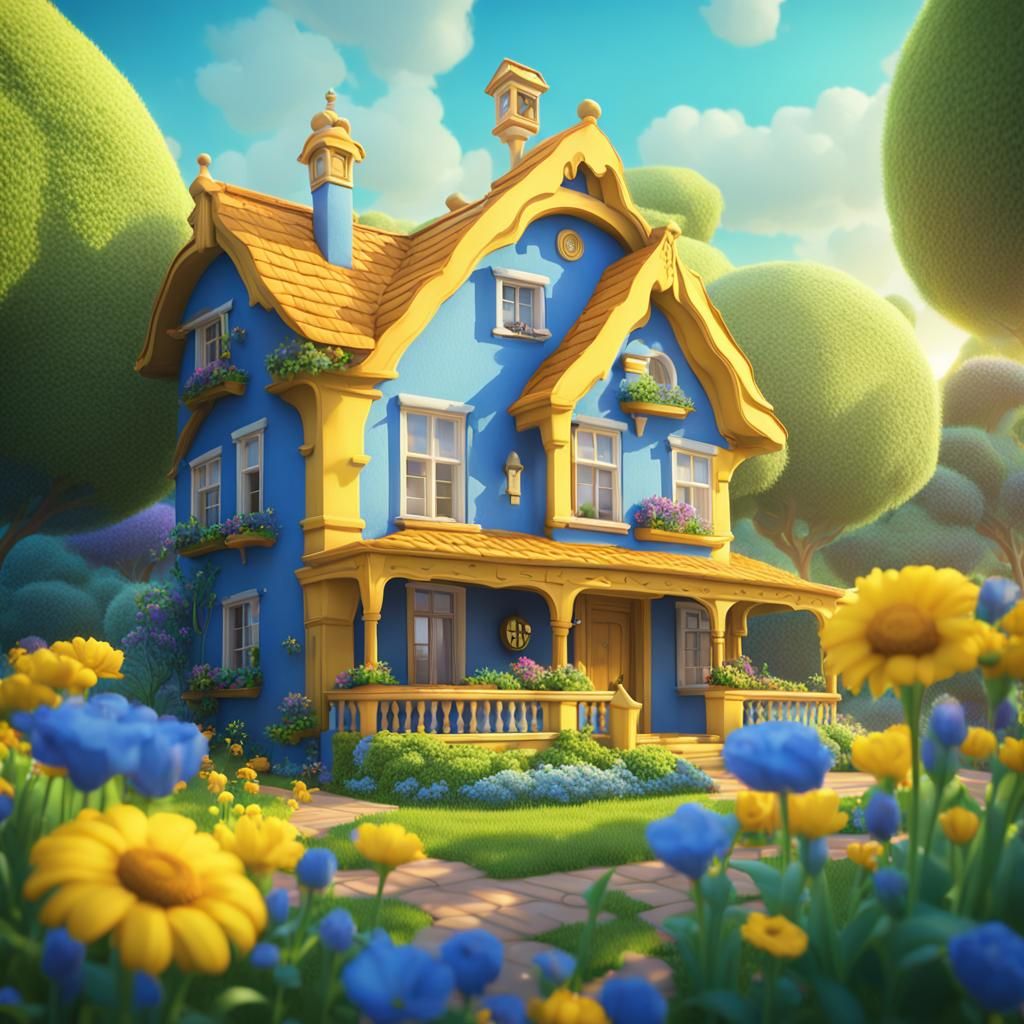 Colorful House with Flower Garden as 3D Digital Art