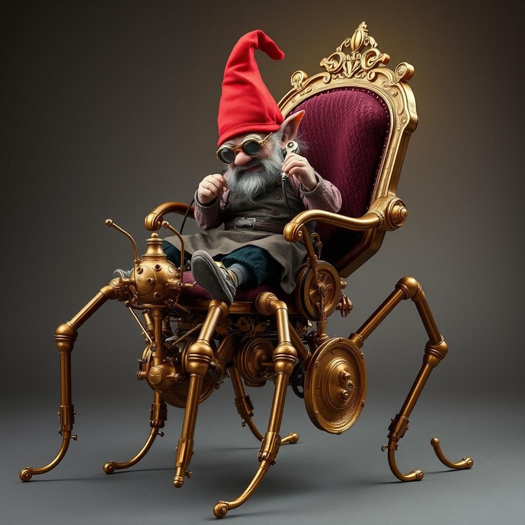 Steampunk Walking Chair with Gnome in Victorian Style