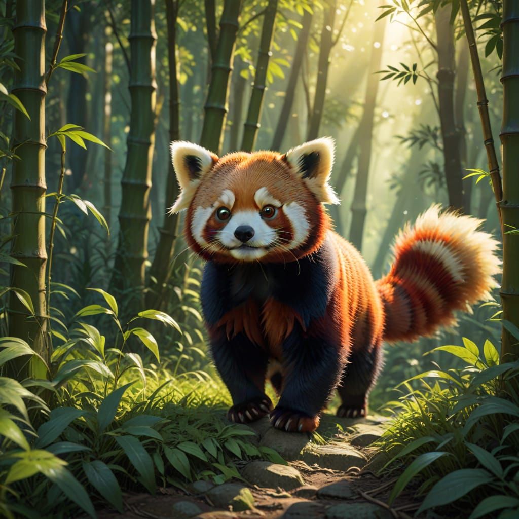 Red Panda in Bamboo Forest, Studio Ghibli Style