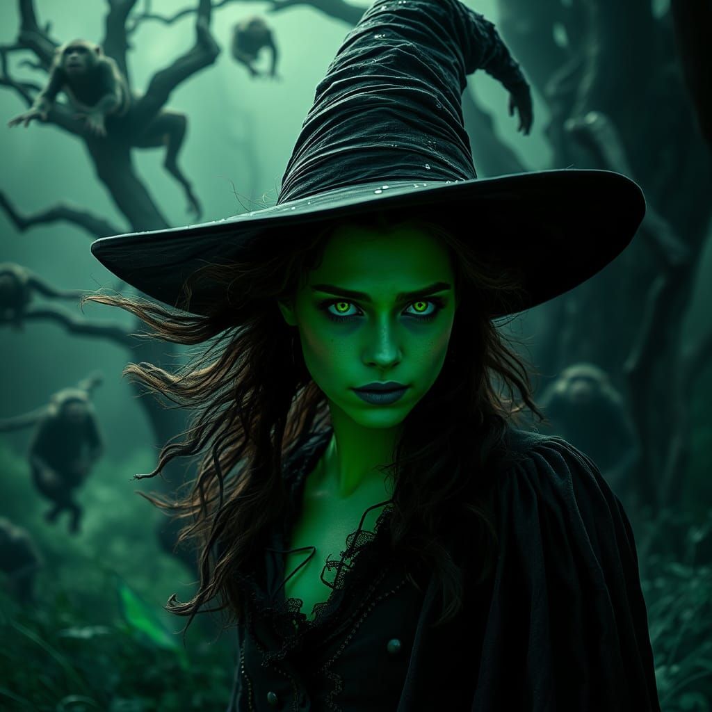 Dark Fantasy Witch with Flying Monkeys