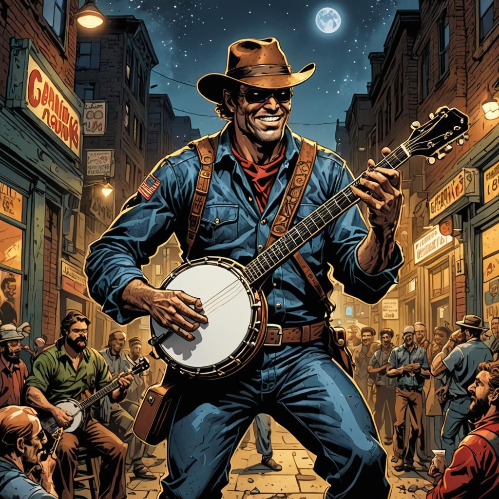Comic Book Superhero Plays Banjo