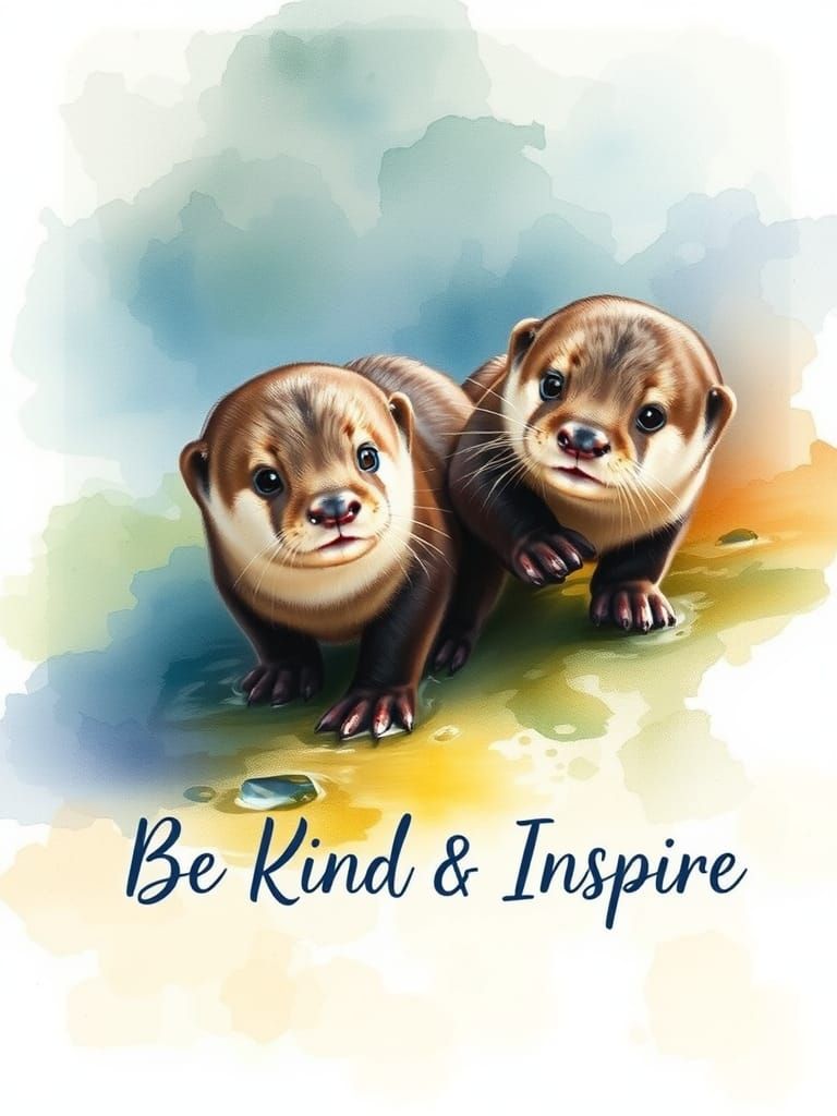 Playful Otters in River with Inspirational Message
