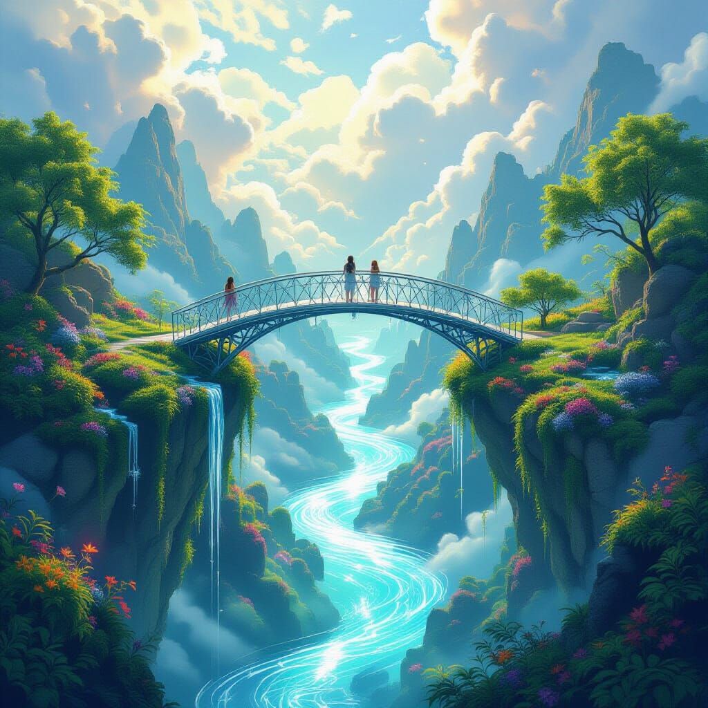 Floating Islands Connected by Dream Bridge