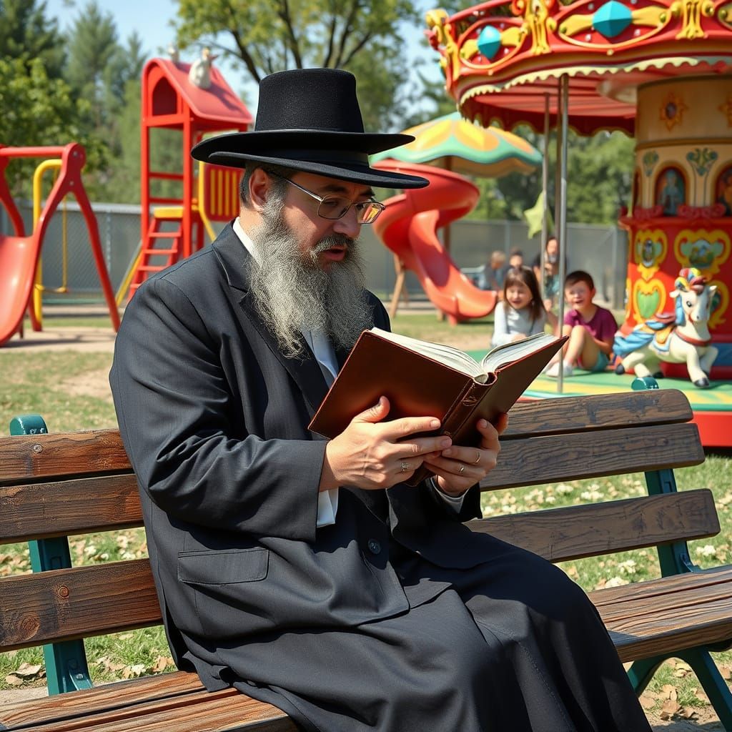 Orthodox Man Reading in Amusement Park: Whimsical Art