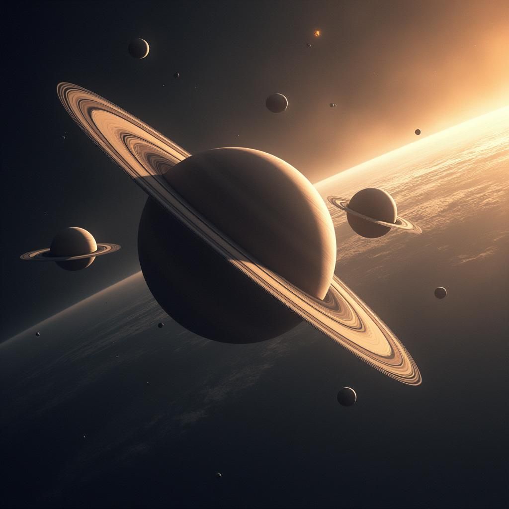 Torus Space Station Orbiting Saturn