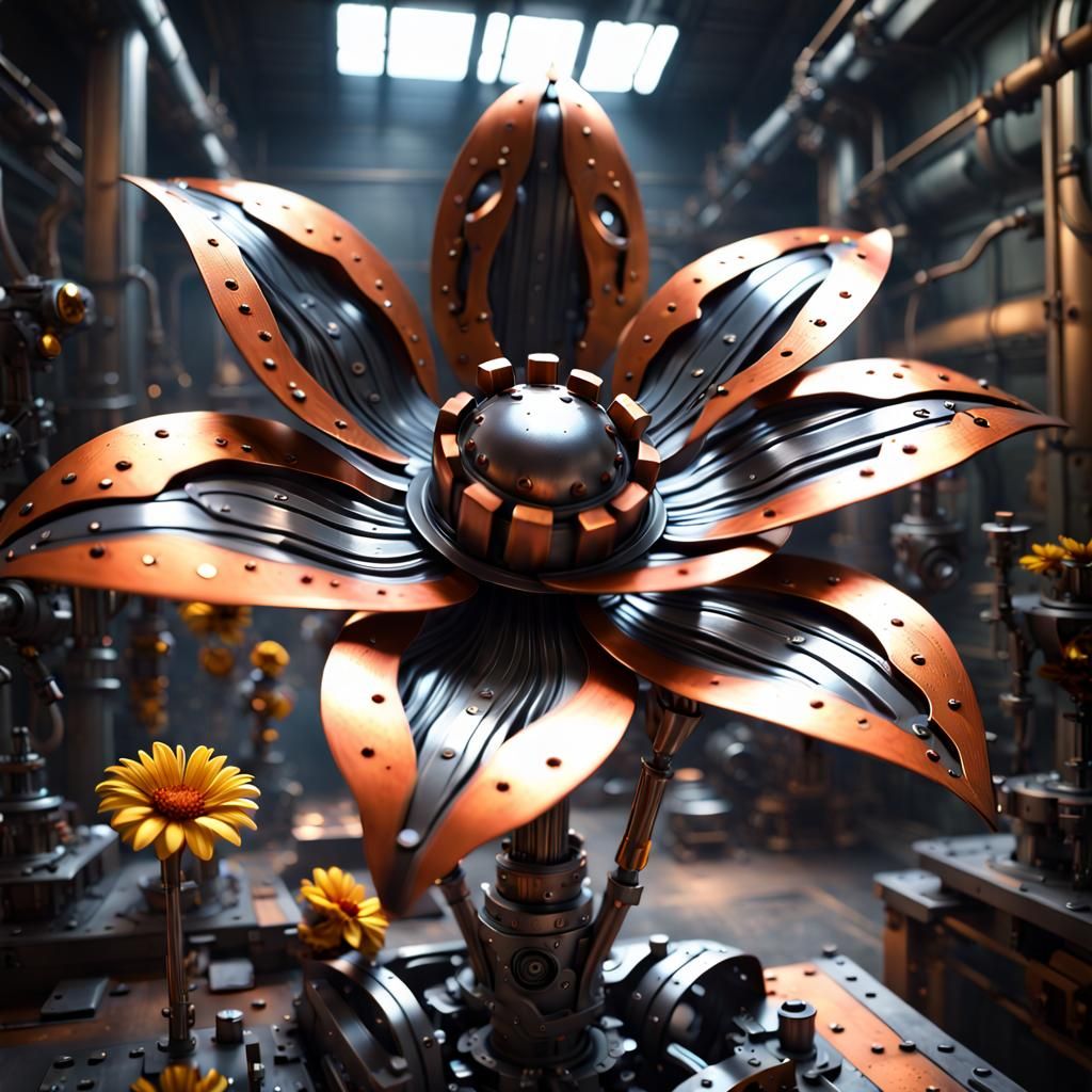 Robots Crafting Metal Flower Sculpture
