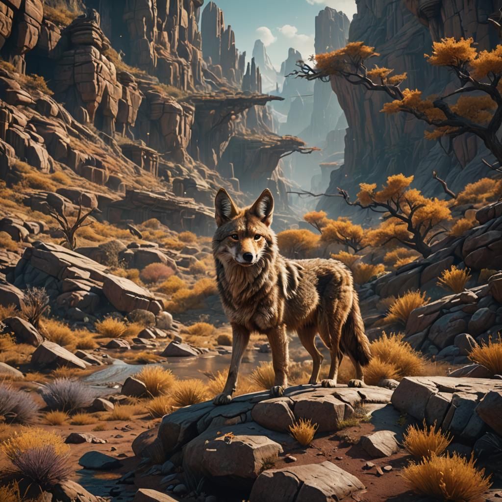 Detailed Matte Painting of a Coyote