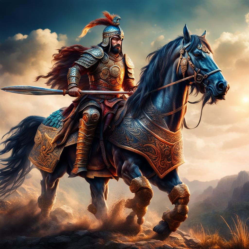 Hyperrealistic Mythical Warrior in Bright Colors