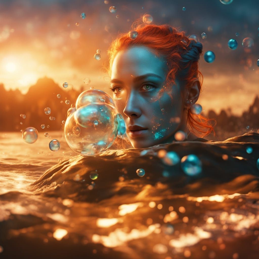 Fantasy Female with Bubble Hair in Alien Landscape