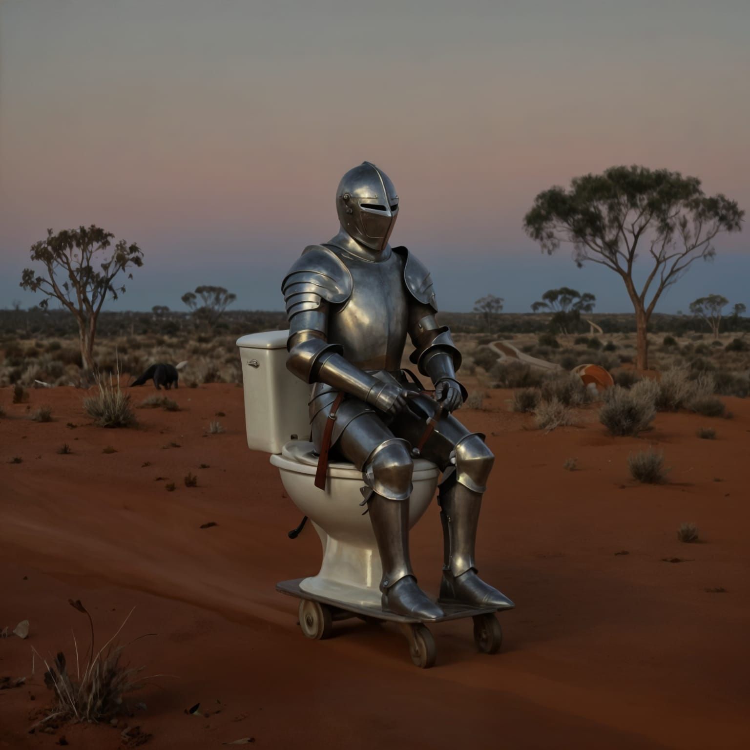 Australian Tonalism: A Knight in Shining Armor Riding a Toilet
