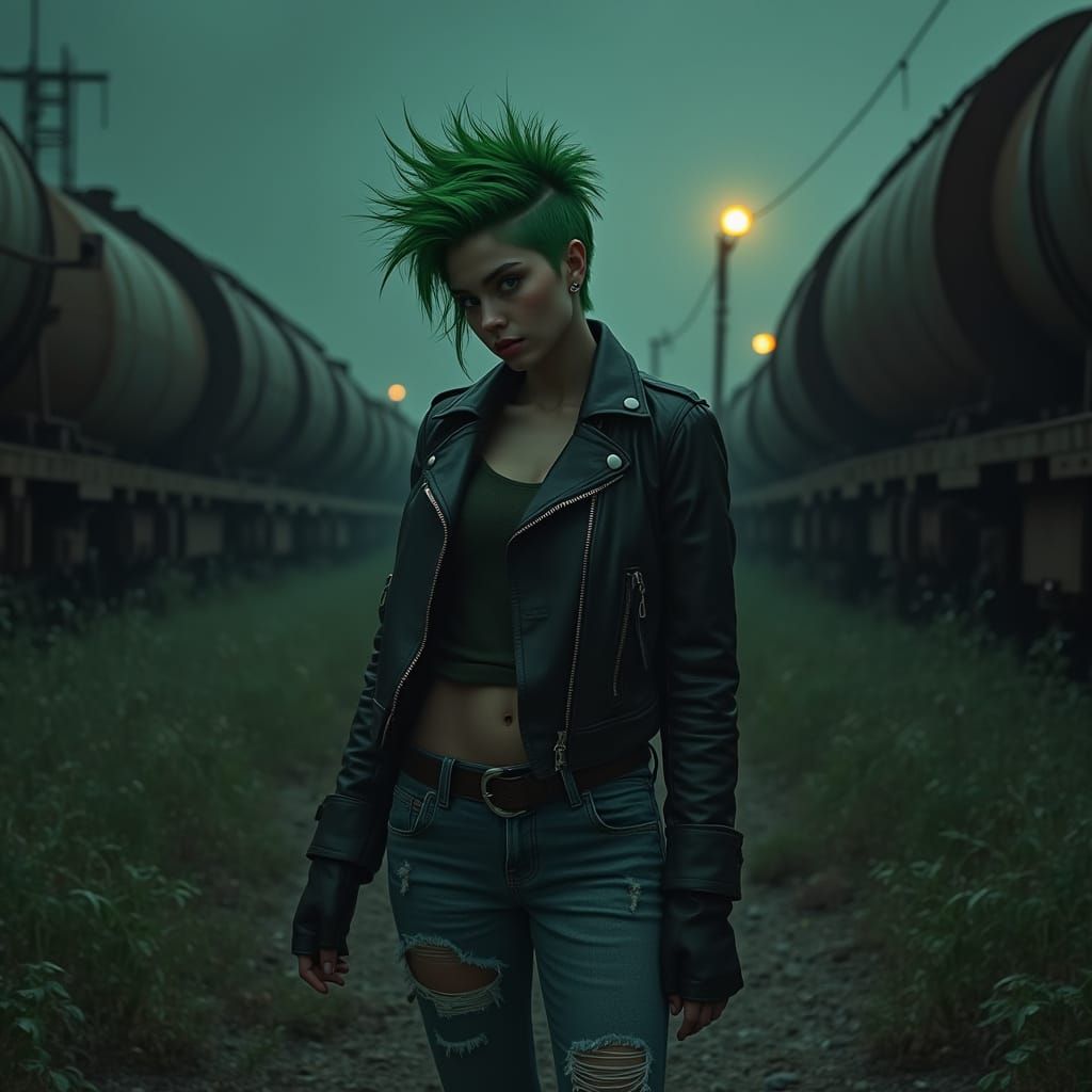Green Haired Punk Girl in Abandoned Rail Yard