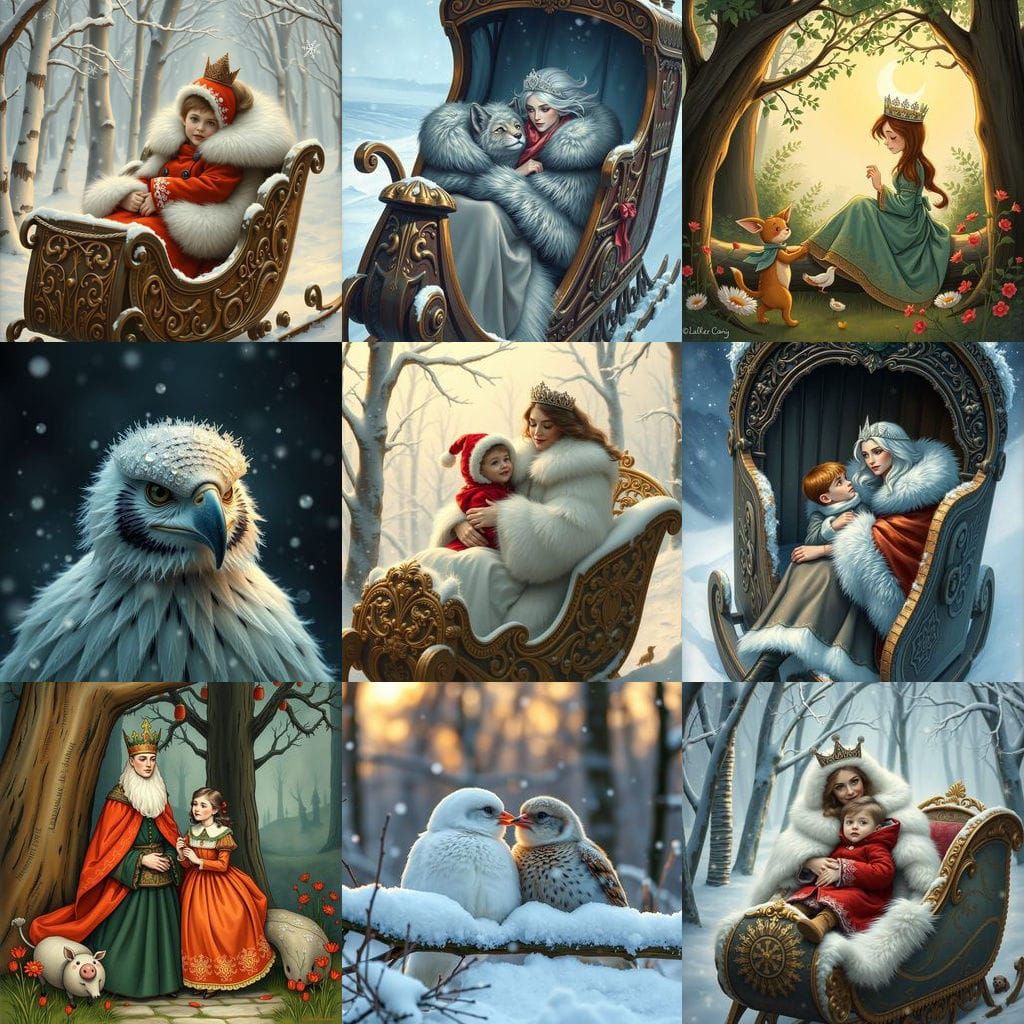 Surreal Winter Wonderland with Royal Snow Queen and Child