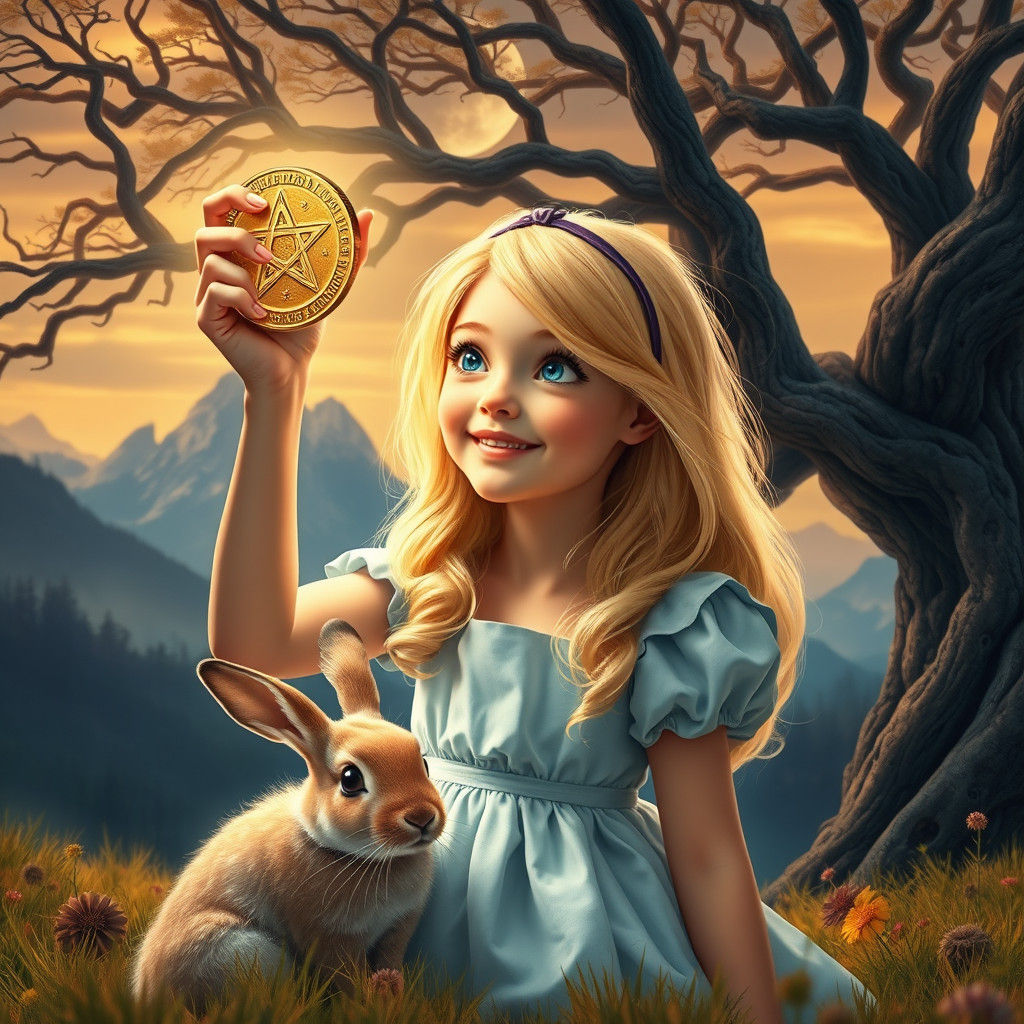 Alice in Wonderland with Golden Pentacle Coin