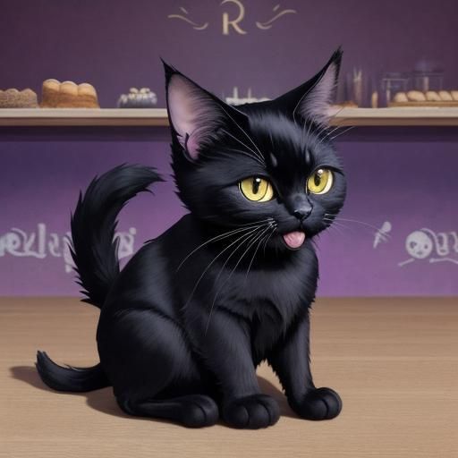Jiji Black Cat in Bakery, Studio Ghibli Style