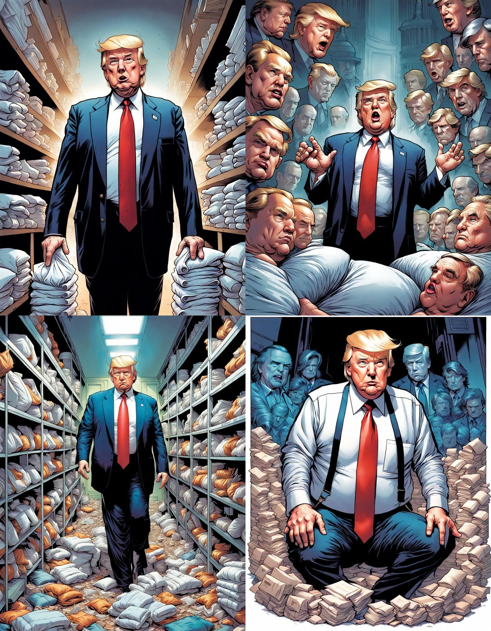 Humorous Comic Book Art of Donald Trump in Diaper