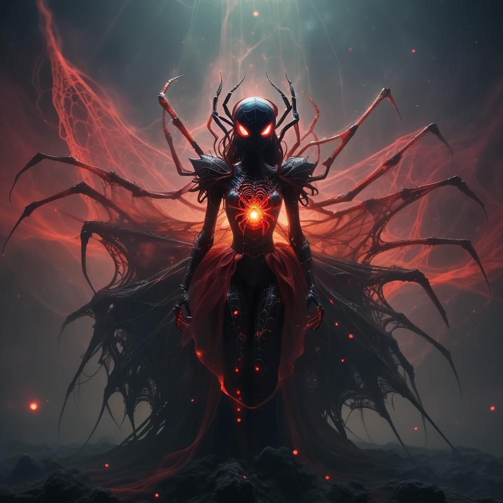 Interstellar Spider Queen in Sci-Fi Anime Style