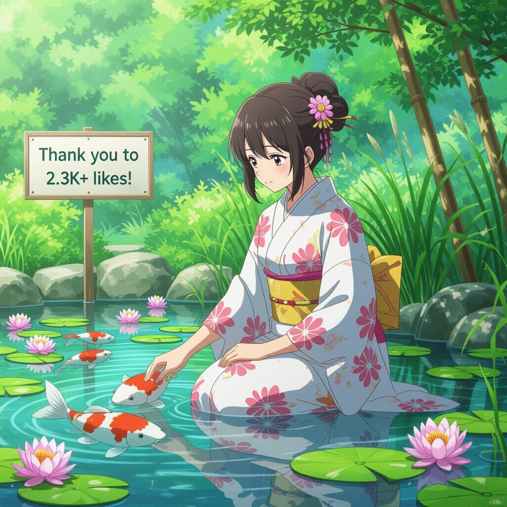 Anime Girl with Koi Fish in Pastel Colors