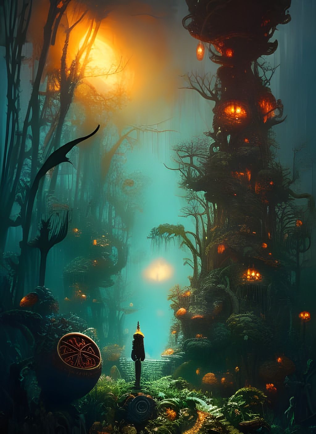 Underwater Corncob Forest: Dark Gritty Watercolor Art